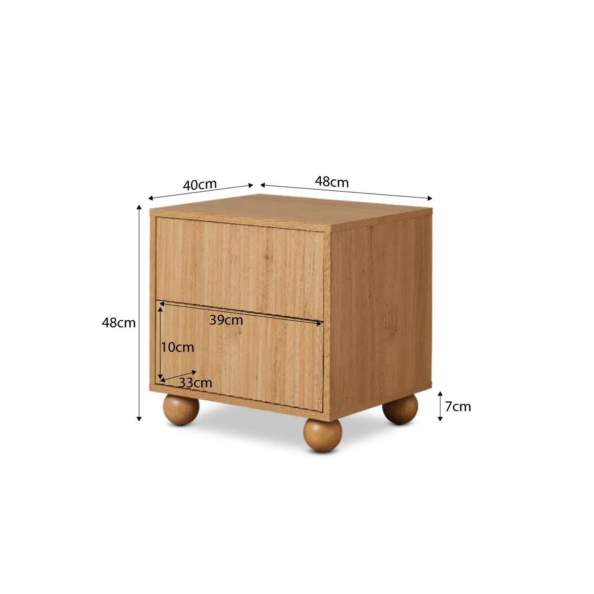 Deven Ball Feet Bedside Table - Natural Mocka