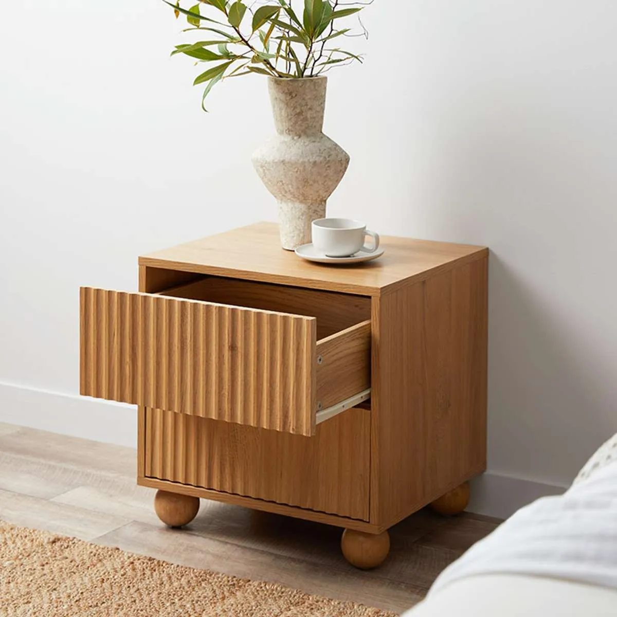 Deven Ball Feet Bedside Table - Natural Mocka