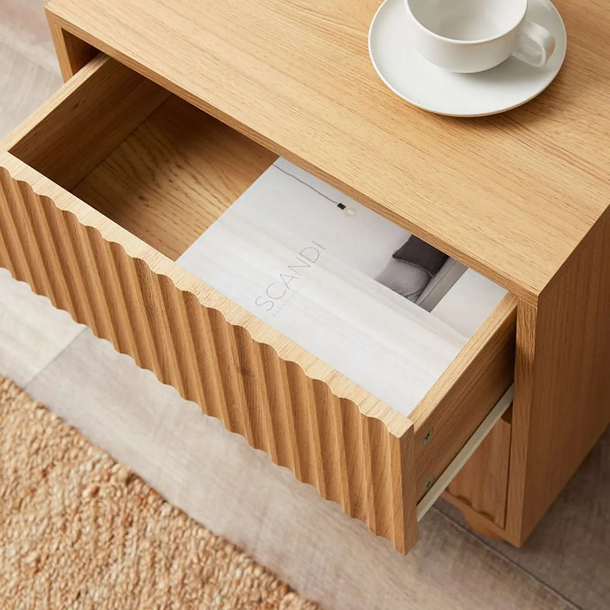 Deven Ball Feet Bedside Table - Natural Mocka