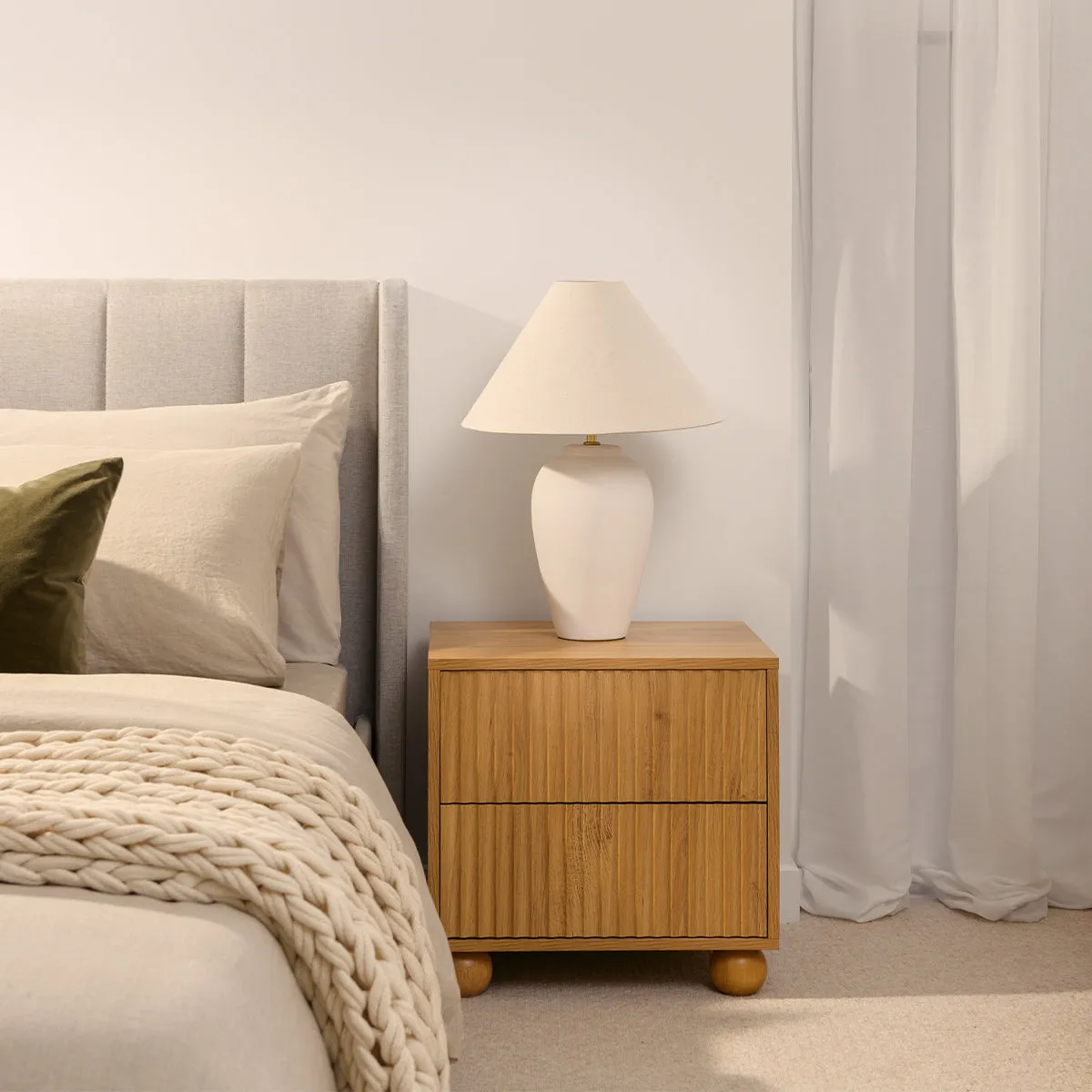 Deven Ball Feet Bedside Table - Natural Mocka