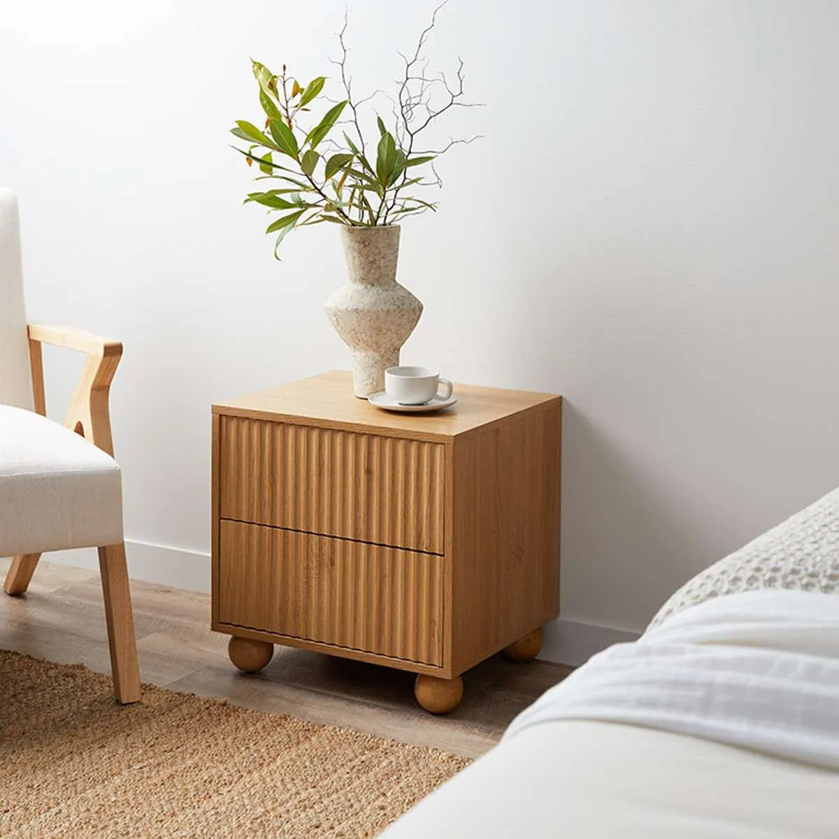 Deven Ball Feet Bedside Table - Natural Mocka