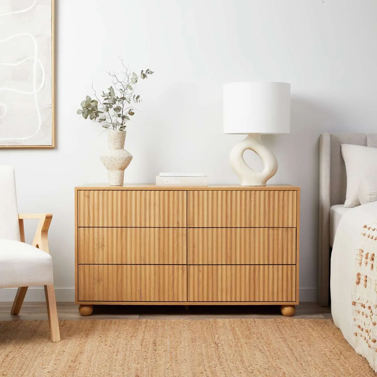 Deven Ball Feet Six Drawer - Natural Mocka