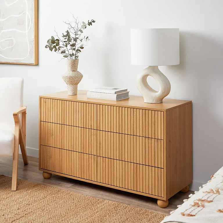 Deven Ball Feet Six Drawer - Natural Mocka
