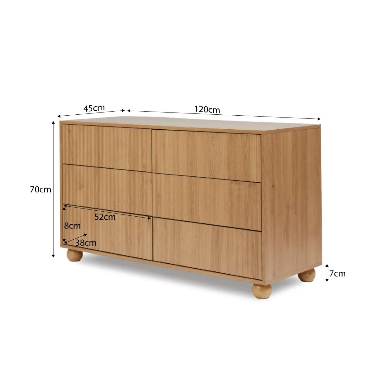 Deven Ball Feet Six Drawer - Natural Mocka