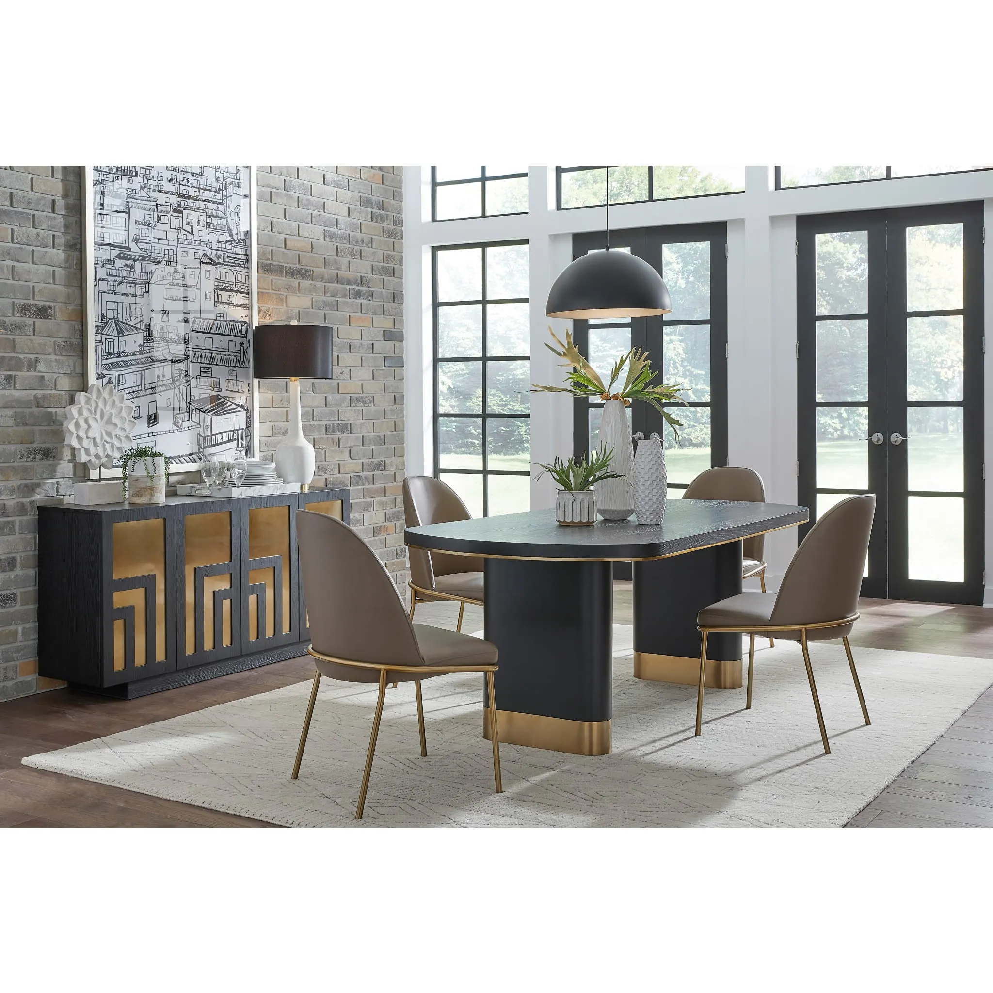 Doheny Wood and Metal Oval Dining Table in Black and Brass Modus