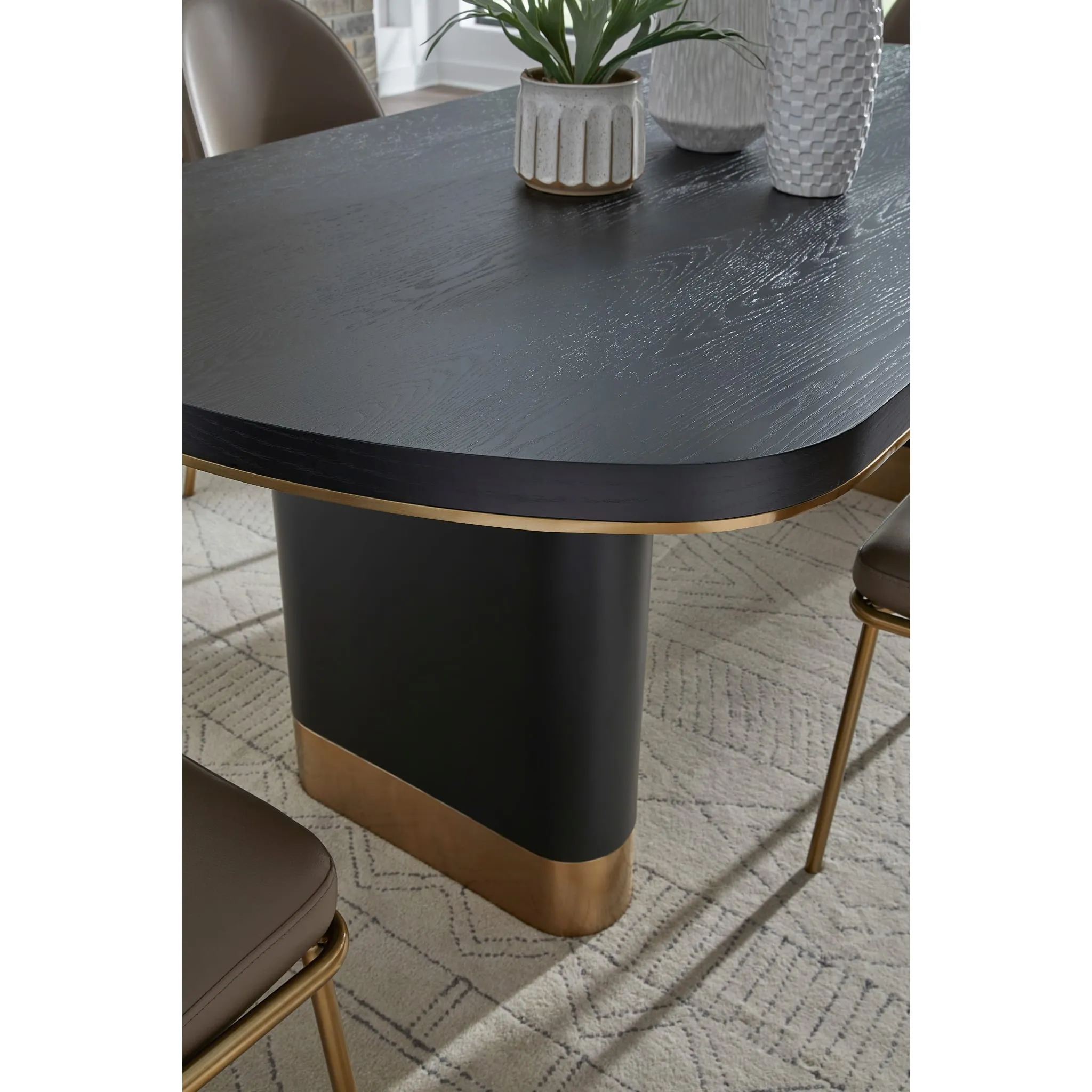 Doheny Wood and Metal Oval Dining Table in Black and Brass Modus