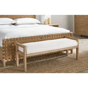 Dorsey Boucle Upholstered Wooden Bench in Granola and Ricotta Modus
