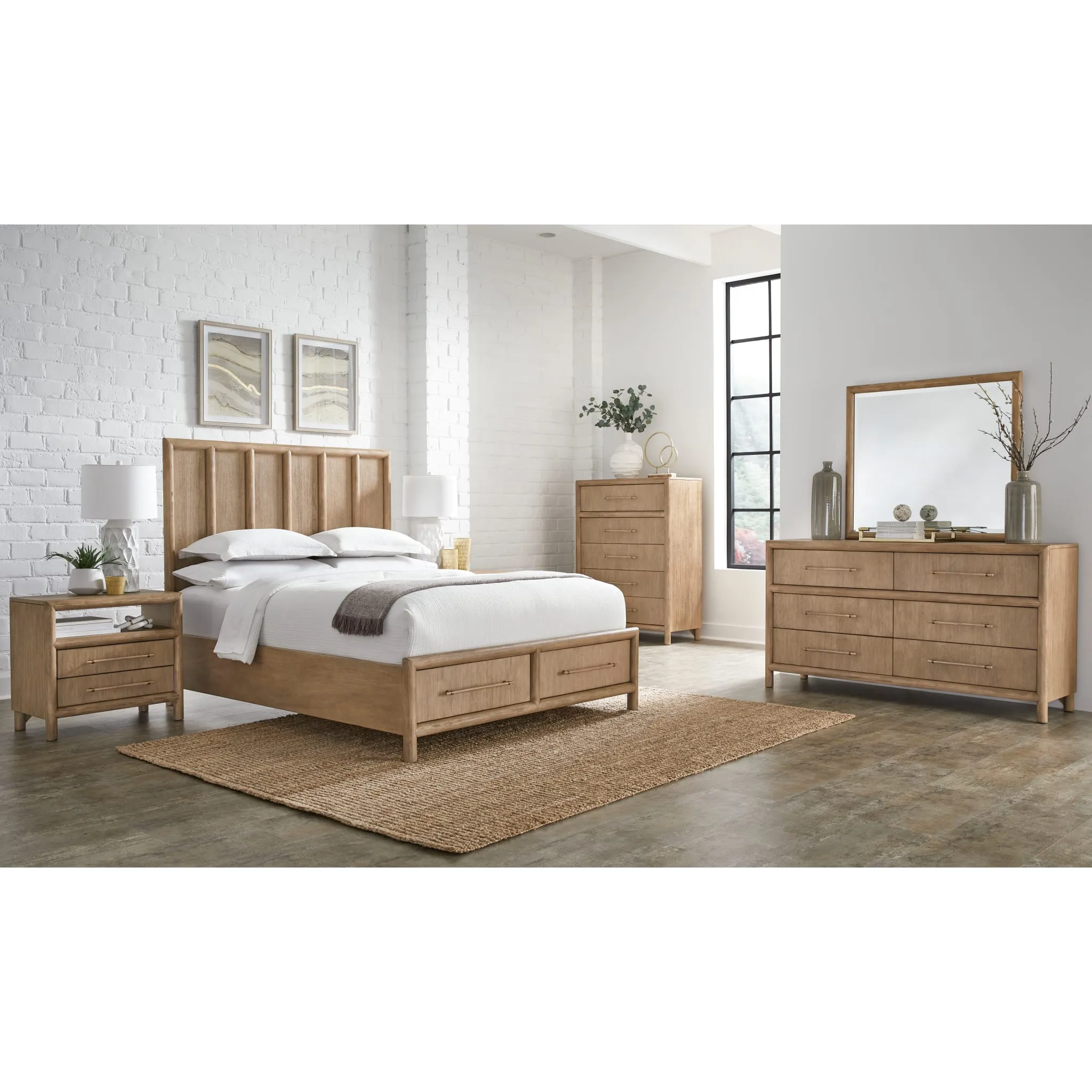 Dorsey Wooden Two Drawer Storage Bed in Granola Modus