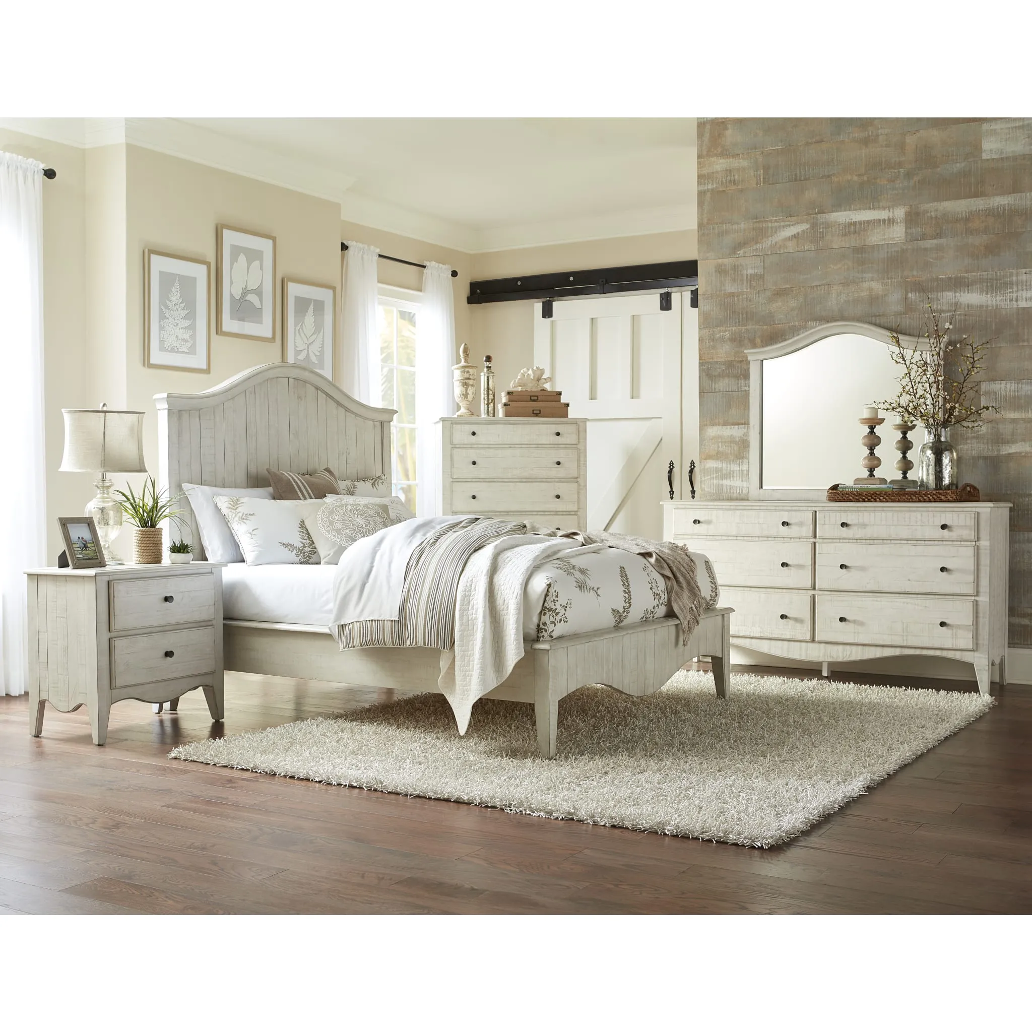 Ella Solid Wood Crown Bed in White Wash Modus