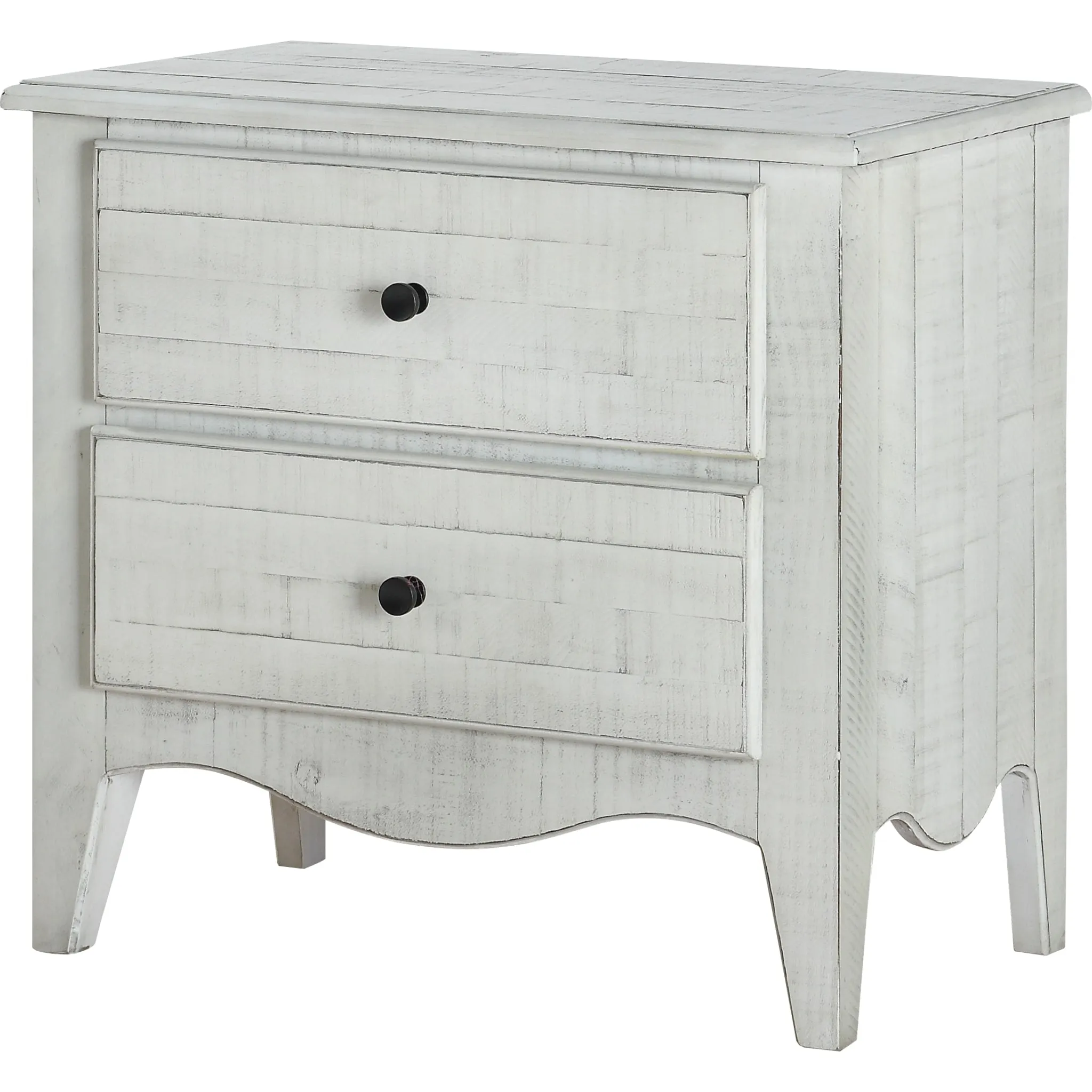 Ella Solid Wood Two Drawer Nightstand in White Wash Modus