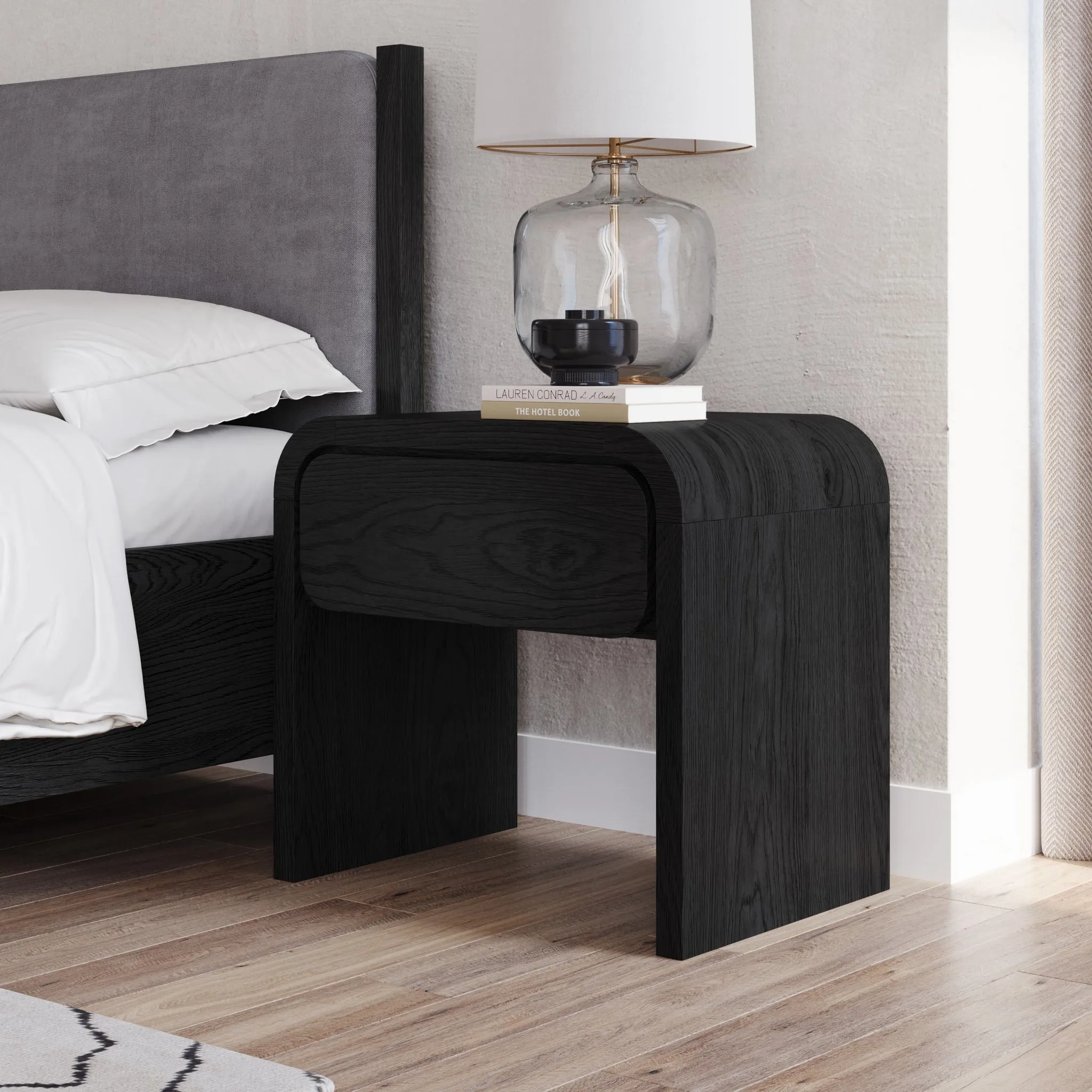 Elora One Drawer Nightstand in Jet Black Ash Modus