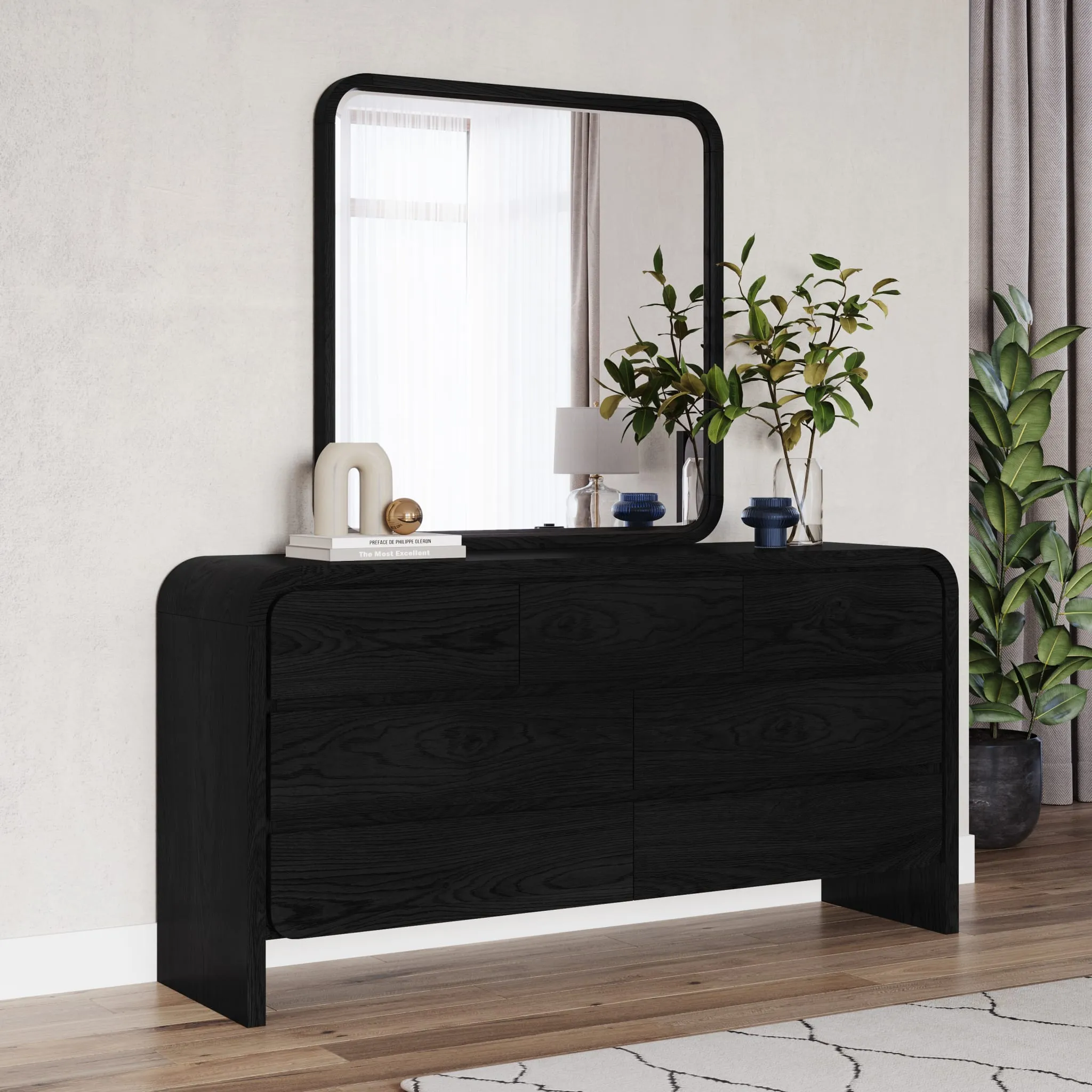 Elora Seven Drawer Dresser in Jet Black Ash Modus
