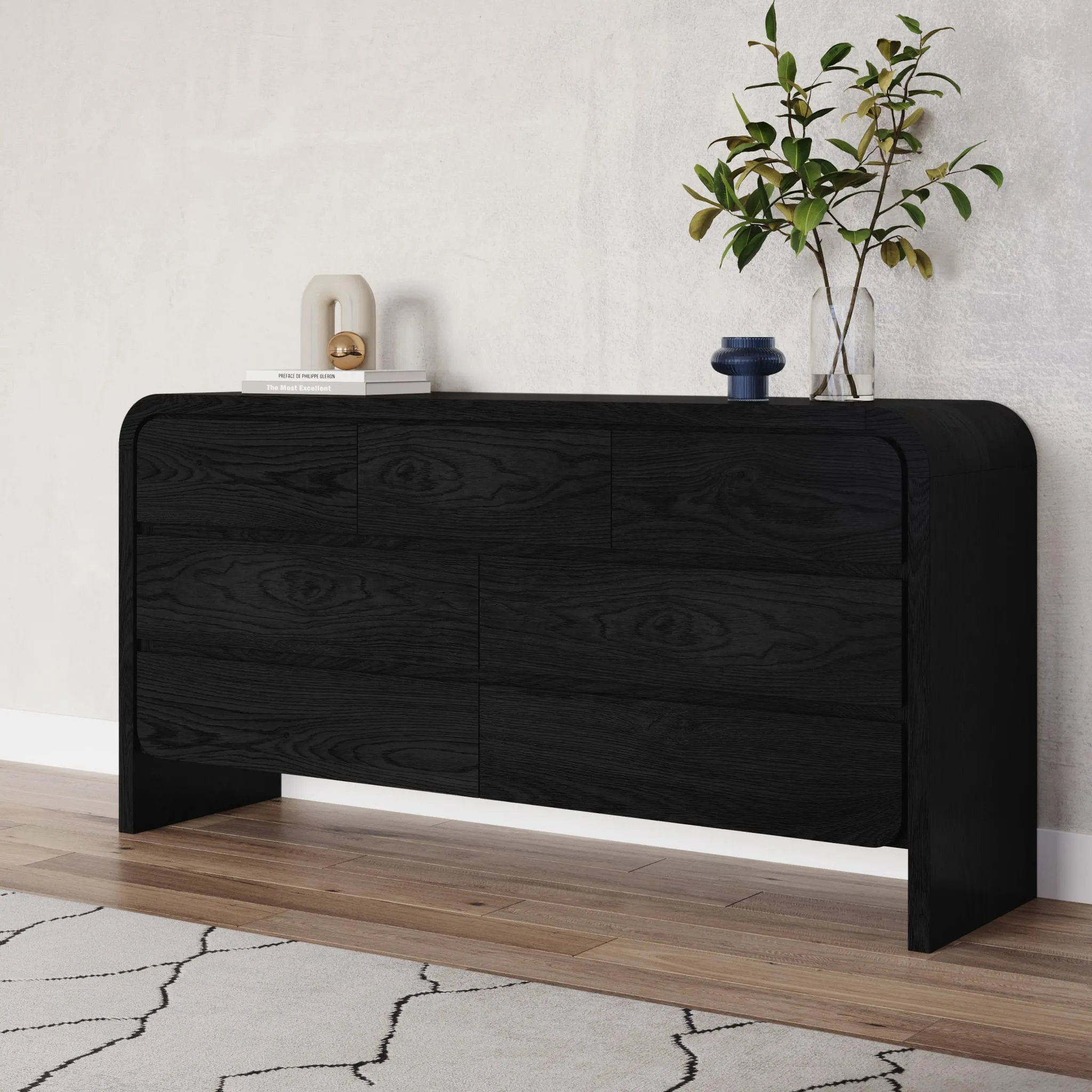 Elora Seven Drawer Dresser in Jet Black Ash Modus
