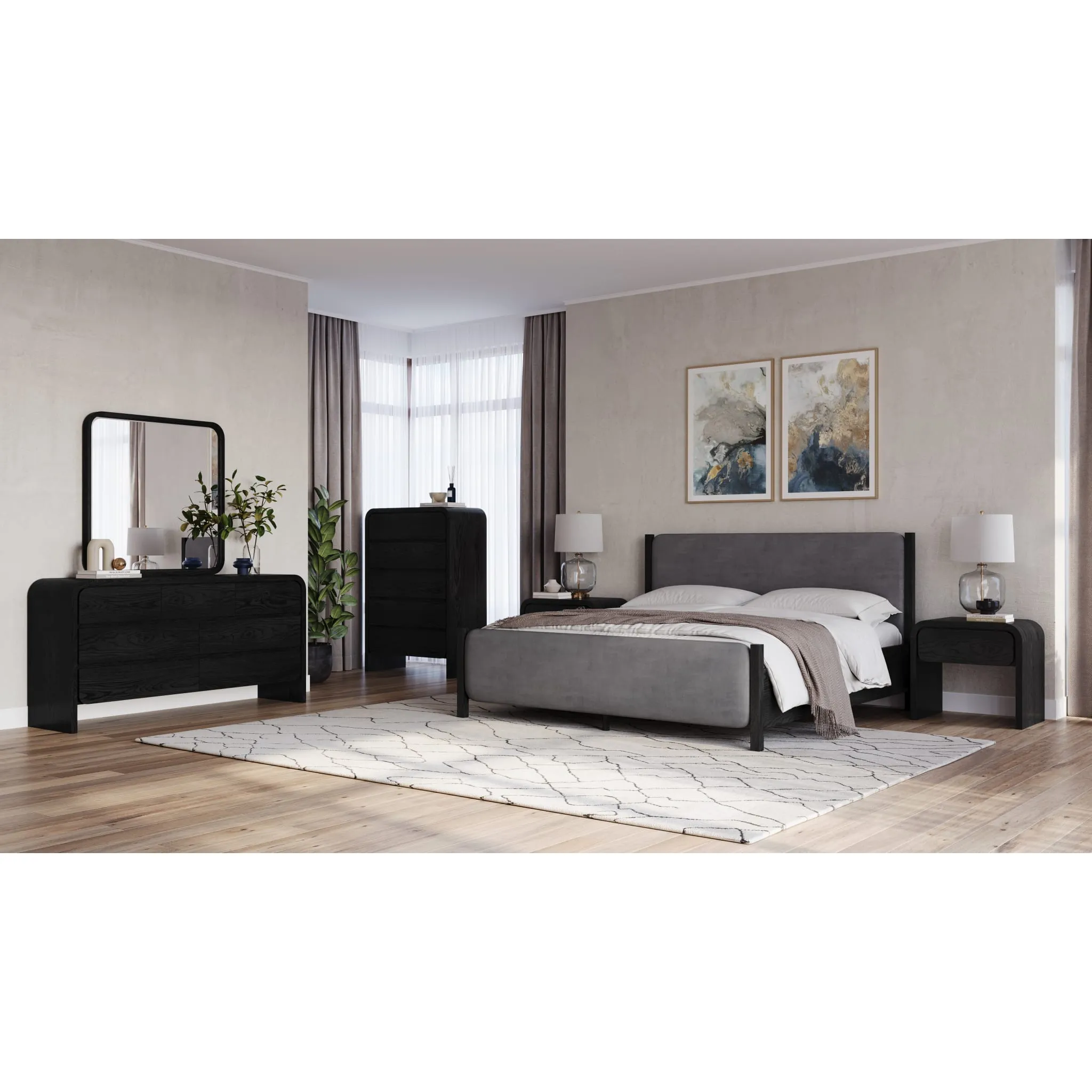 Elora Seven Drawer Dresser in Jet Black Ash Modus