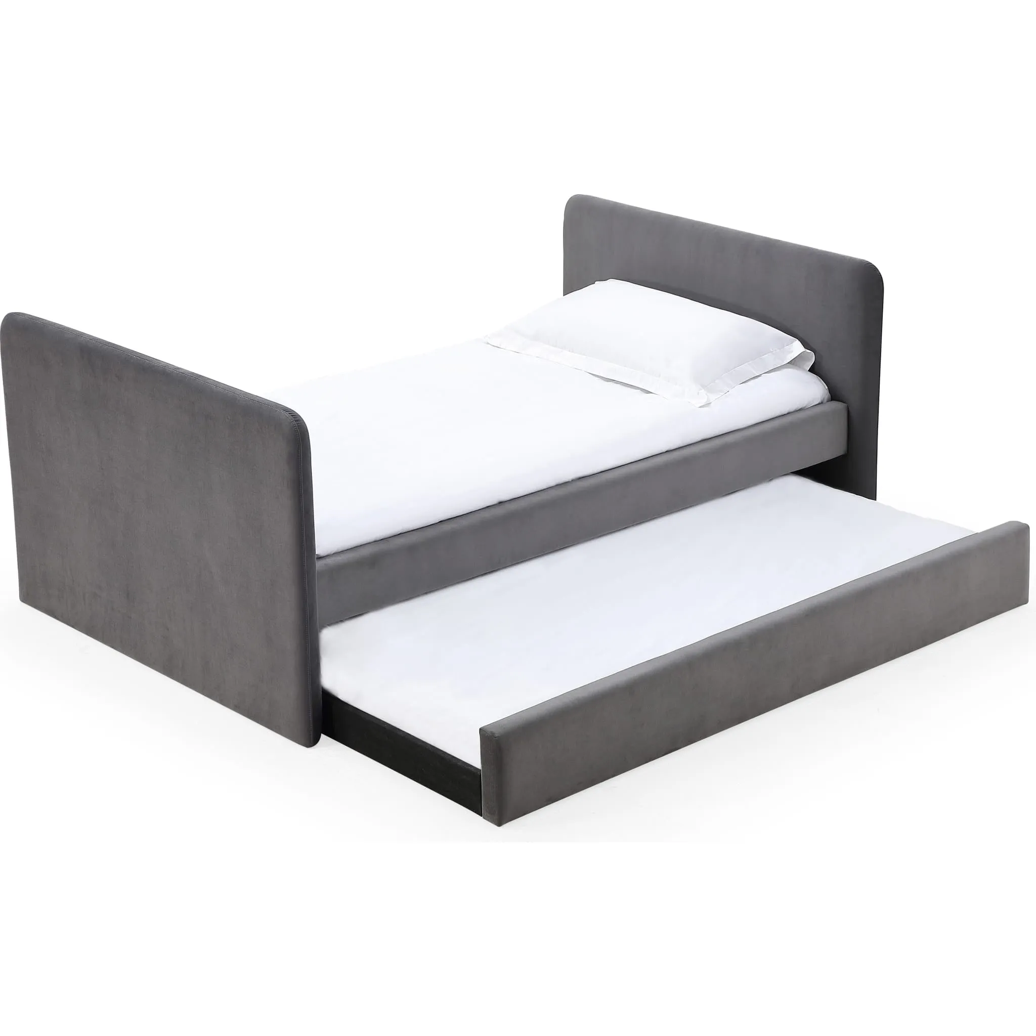 Elora Upholstered Daybed with Trundle in Charcoal Velvet Modus