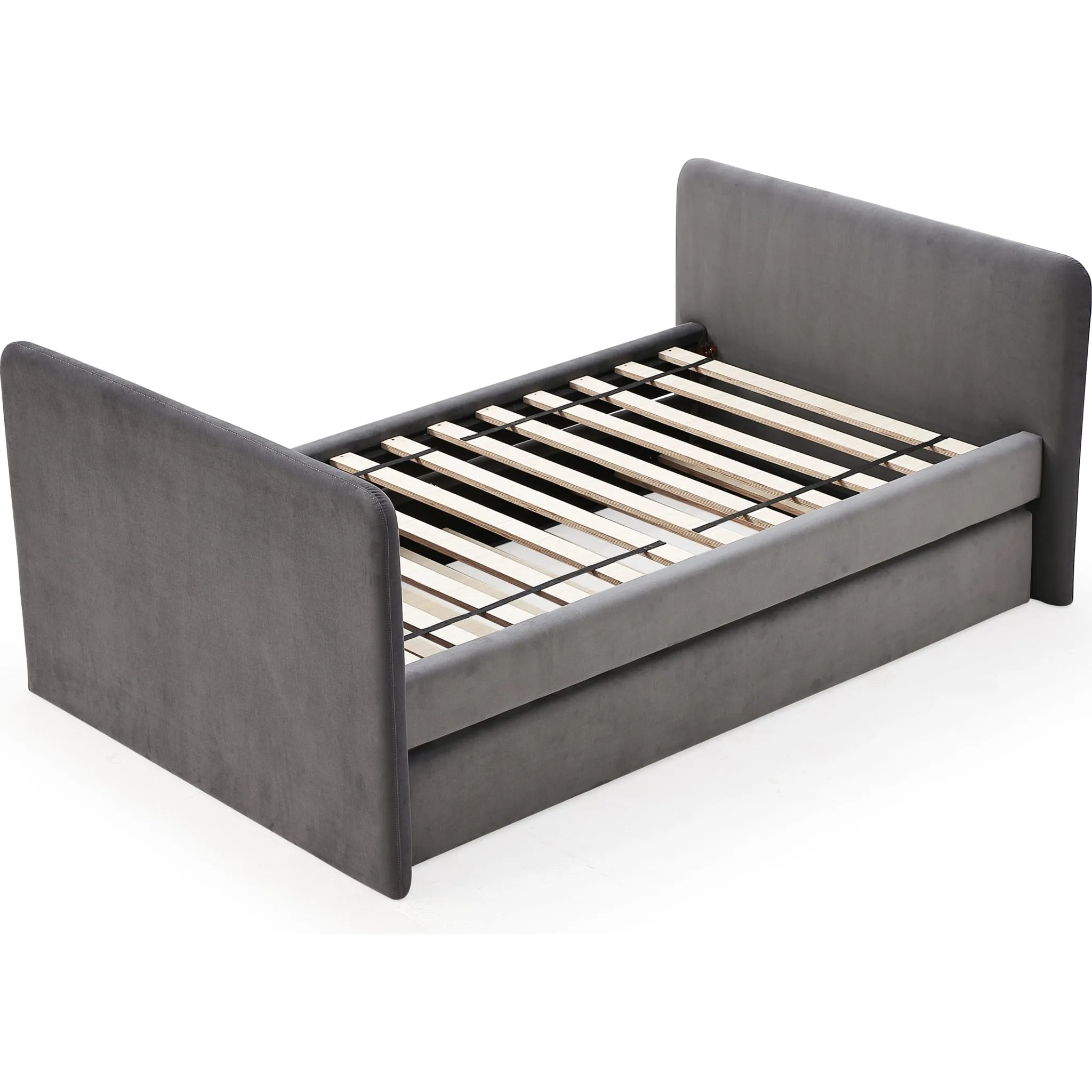 Elora Upholstered Daybed with Trundle in Charcoal Velvet Modus