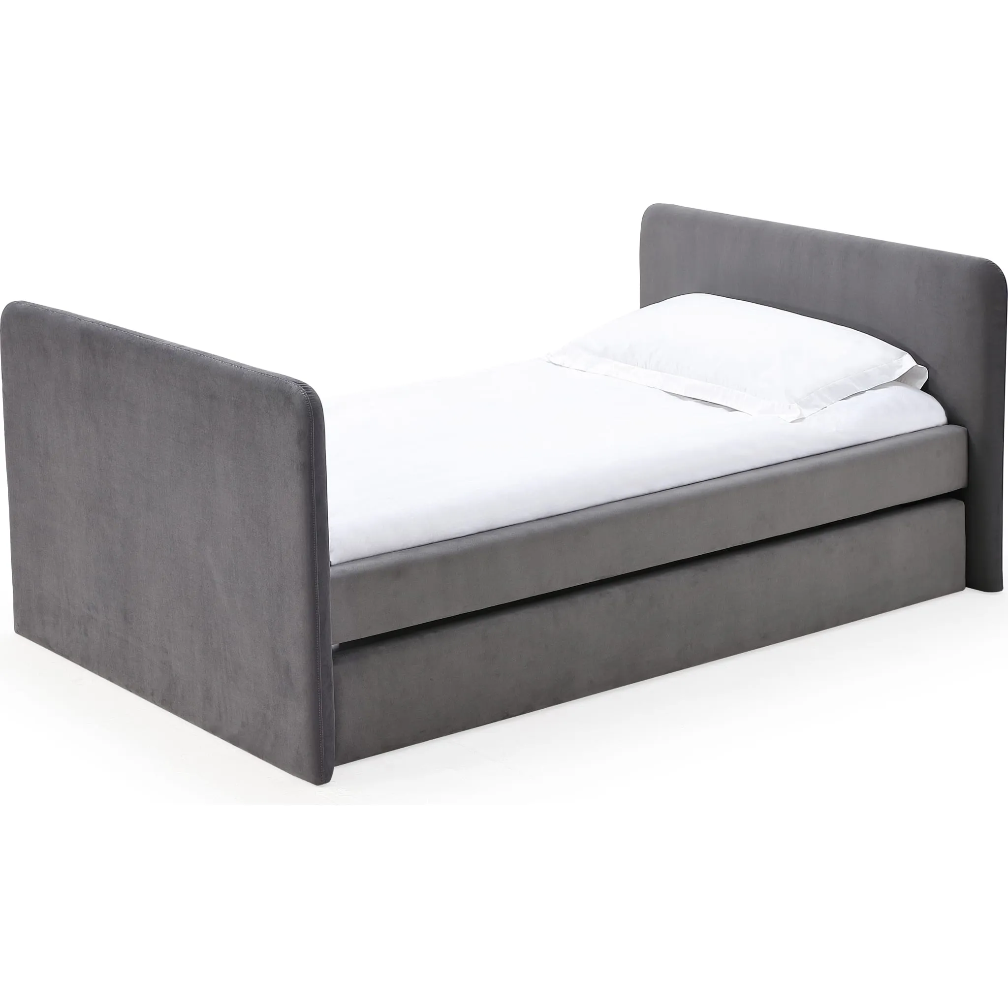 Elora Upholstered Daybed with Trundle in Charcoal Velvet Modus