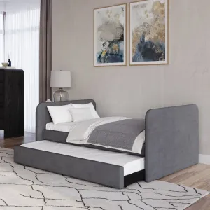Elora Upholstered Daybed with Trundle in Charcoal Velvet Modus