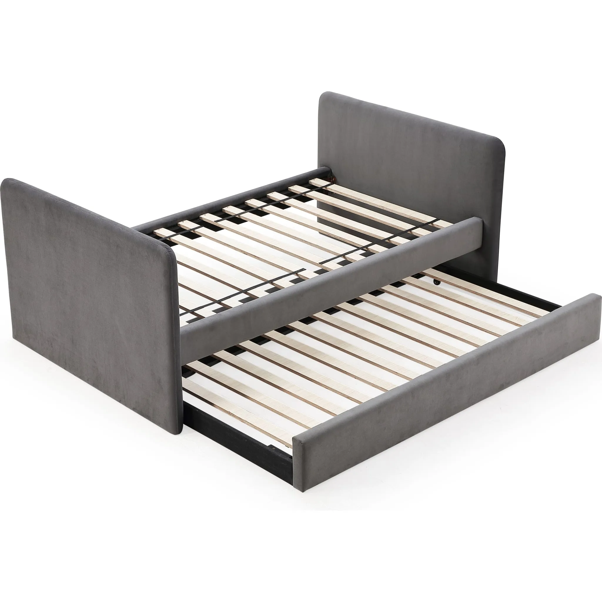 Elora Upholstered Daybed with Trundle in Charcoal Velvet Modus