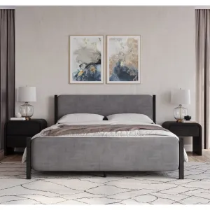 Elora Wood and Velvet Upholstered Bed in Jet and Charcoal Modus