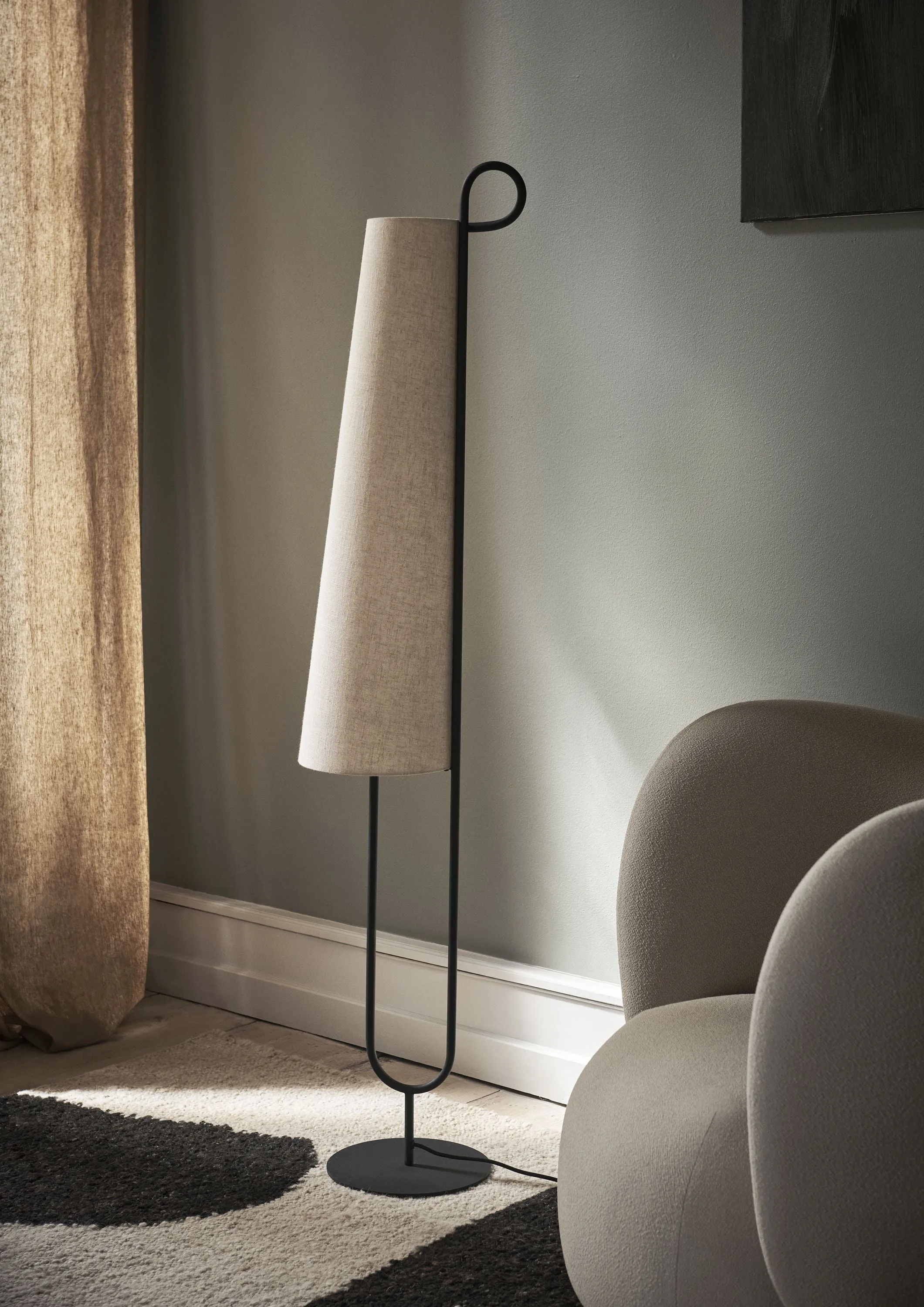 Ferm Living Ancora Floor Lamp, Black/Natural