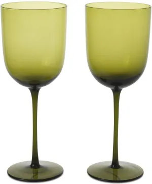 Ferm Living Host Red Wine Glasses 36 Cl Set Of 2, Moss Green