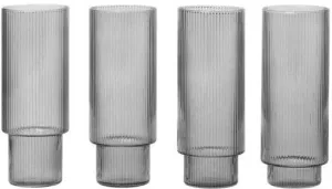 Ferm Living Ripple Long Drink Glass, Grey (Set Of 4)