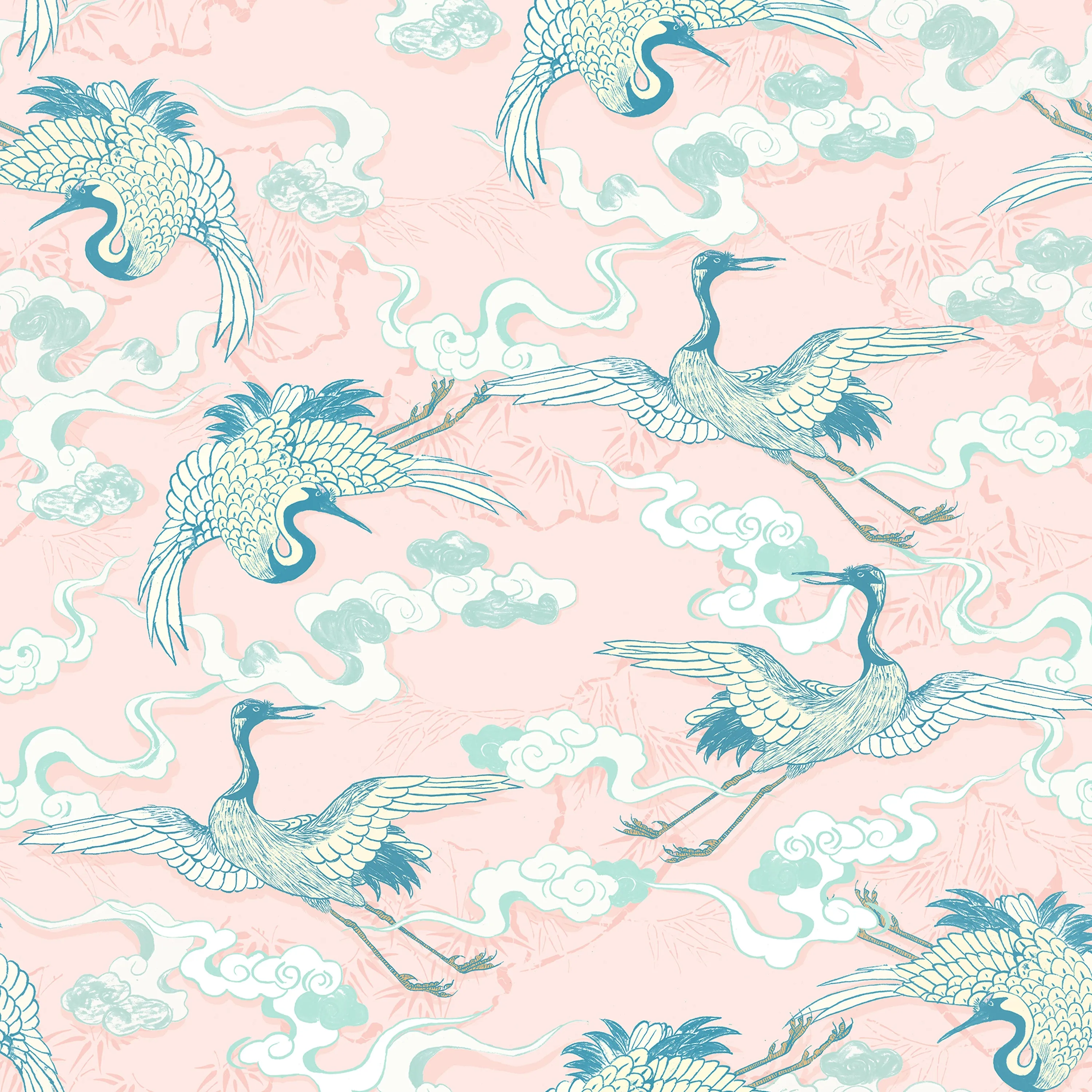 Floating Dreamy Cranes Wallpaper