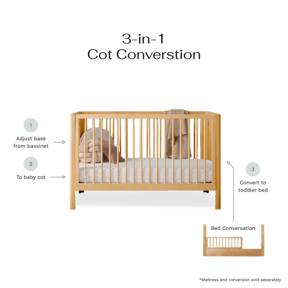 Fraser Coastal Cot - Natural Mocka