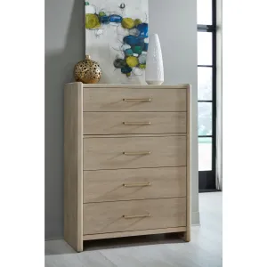 Gardenia Five Drawer Oak Wood Chest in Chai Modus