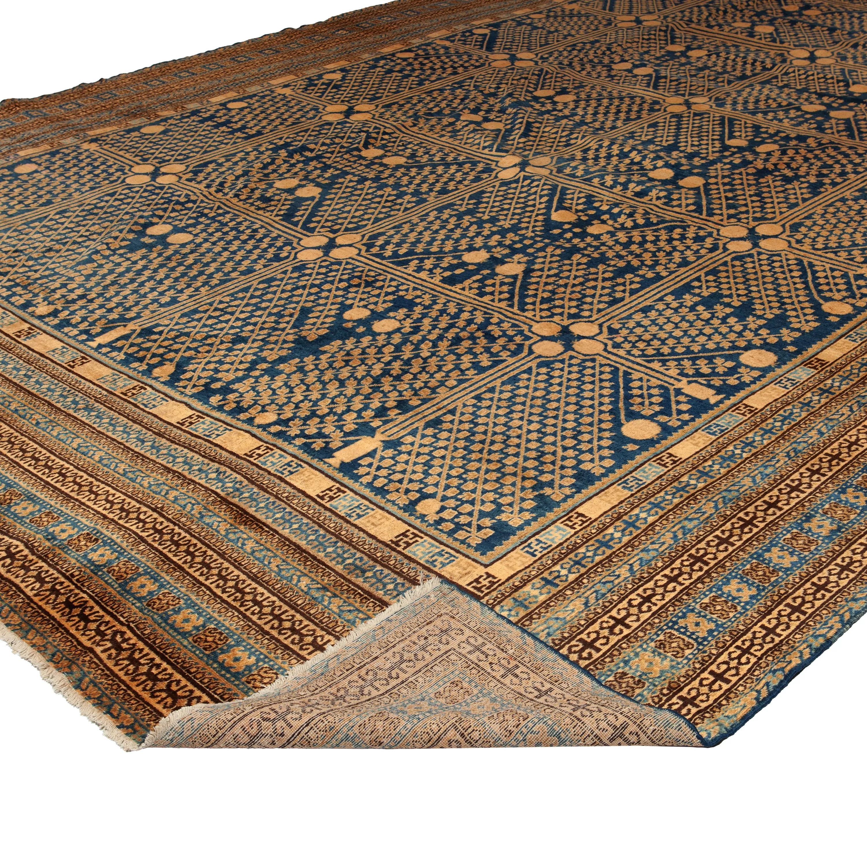 Green Antique East Turkestan Khotan Rug - 12'5" x 20'