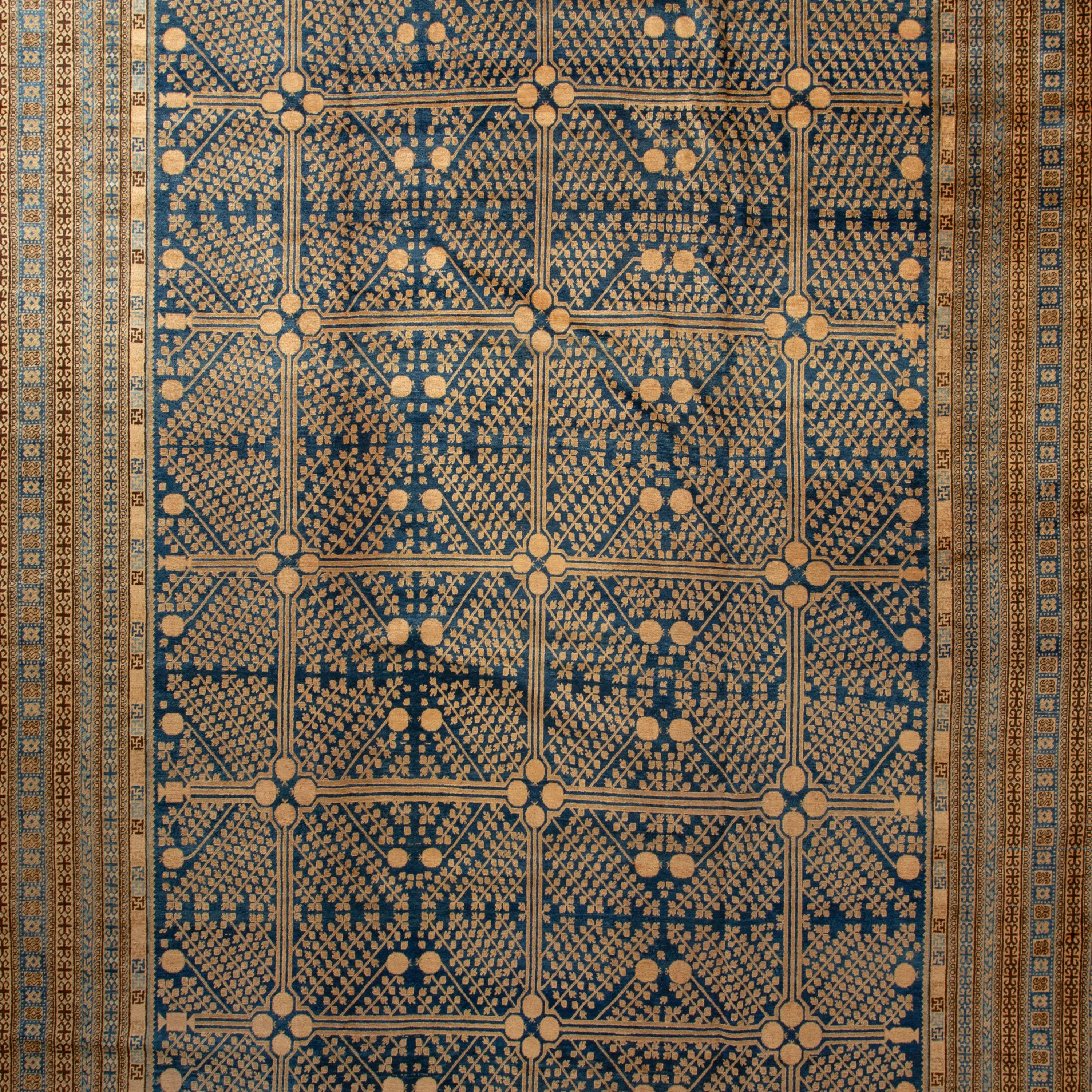 Green Antique East Turkestan Khotan Rug - 12'5" x 20'