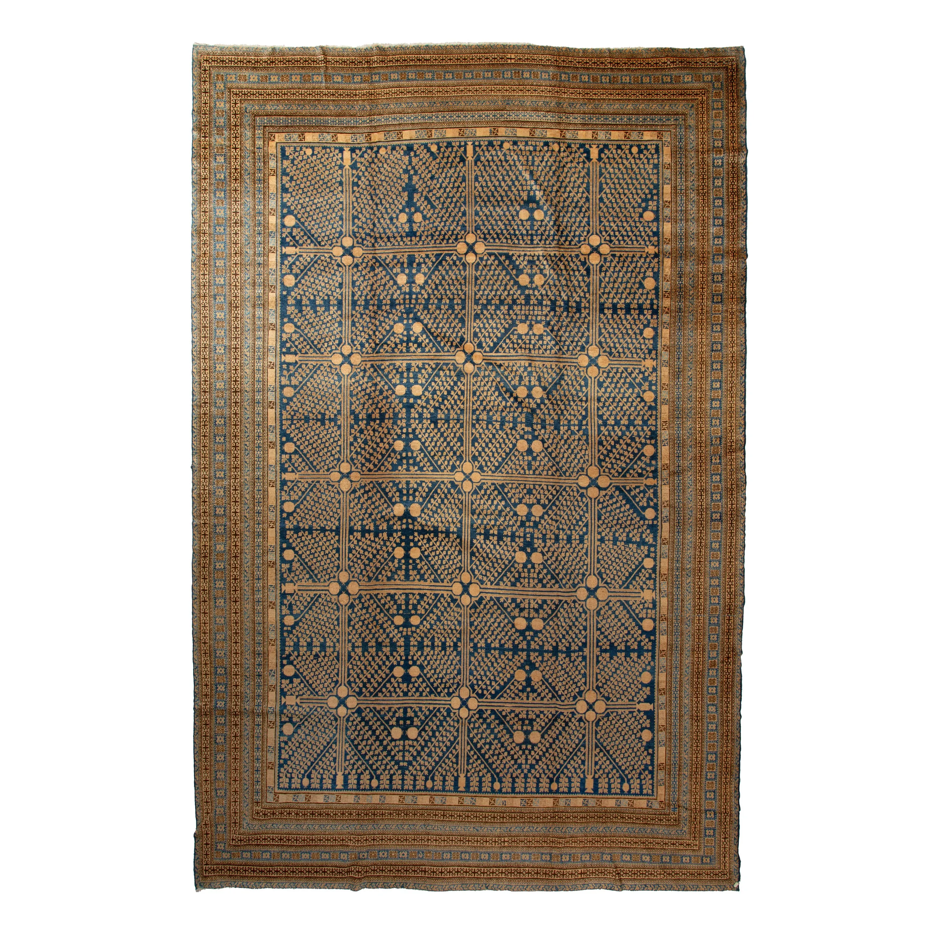Green Antique East Turkestan Khotan Rug - 12'5" x 20'