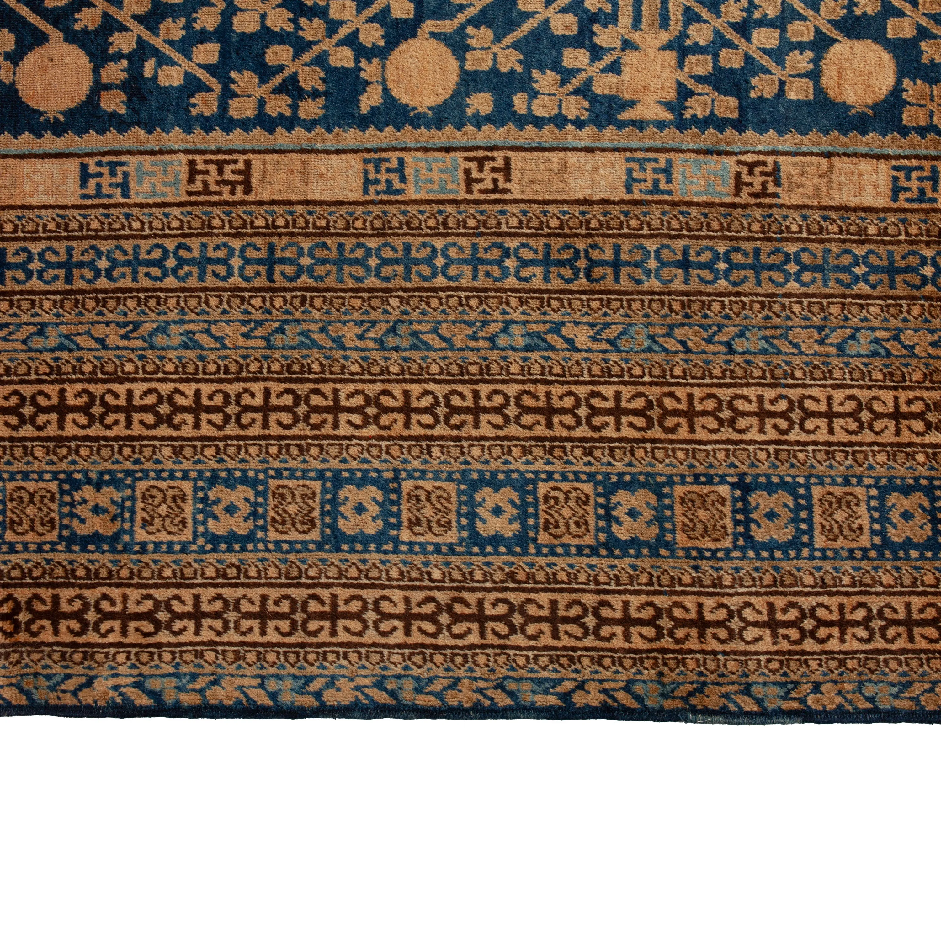 Green Antique East Turkestan Khotan Rug - 12'5" x 20'