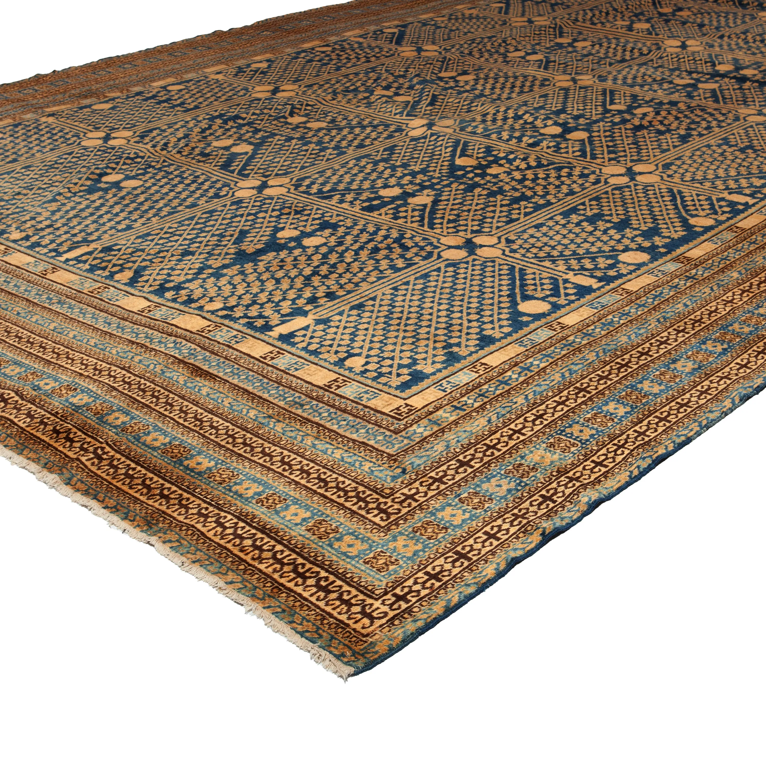 Green Antique East Turkestan Khotan Rug - 12'5" x 20'