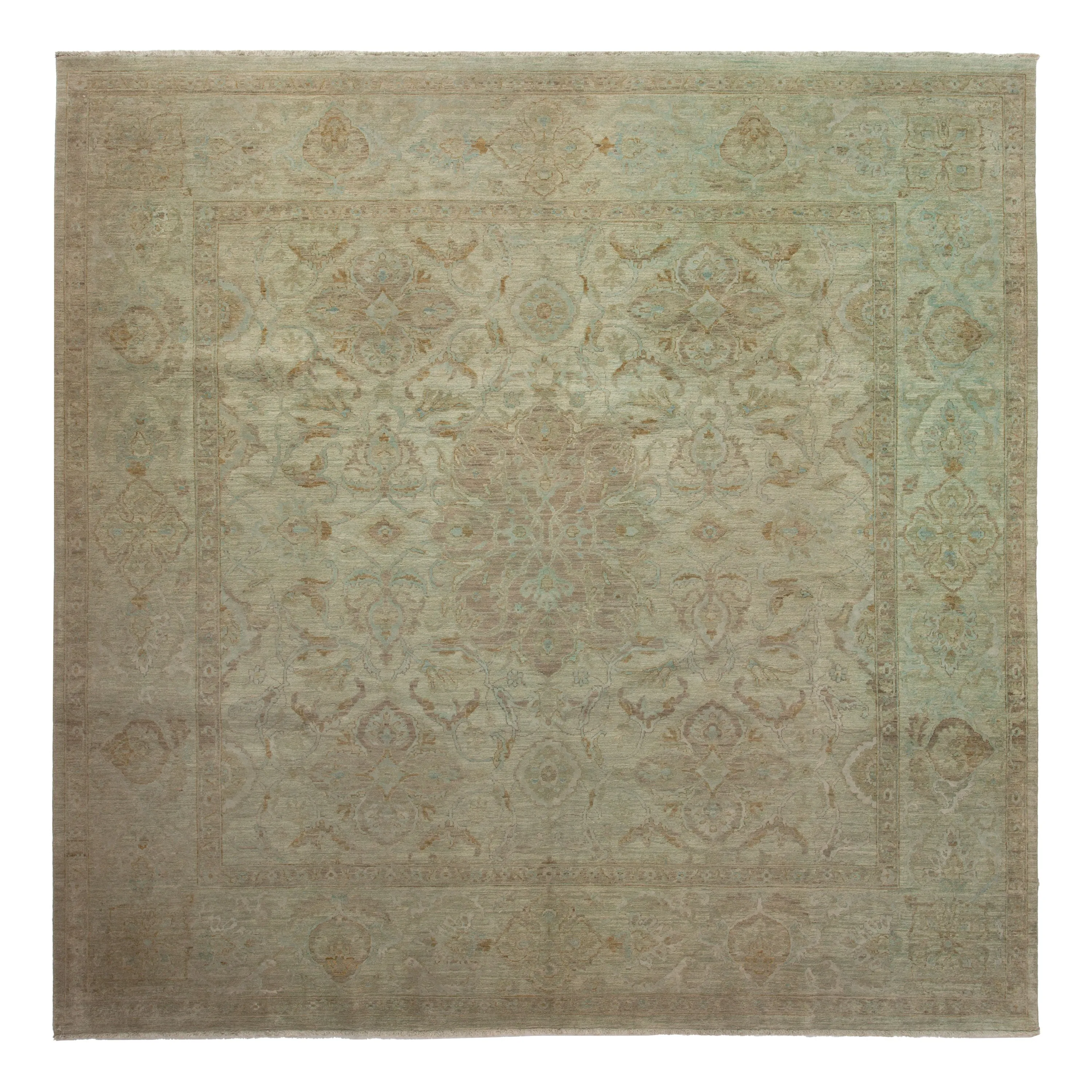 Grey Traditional Wool Silk Blend Rug - 9'1" x 9'2"