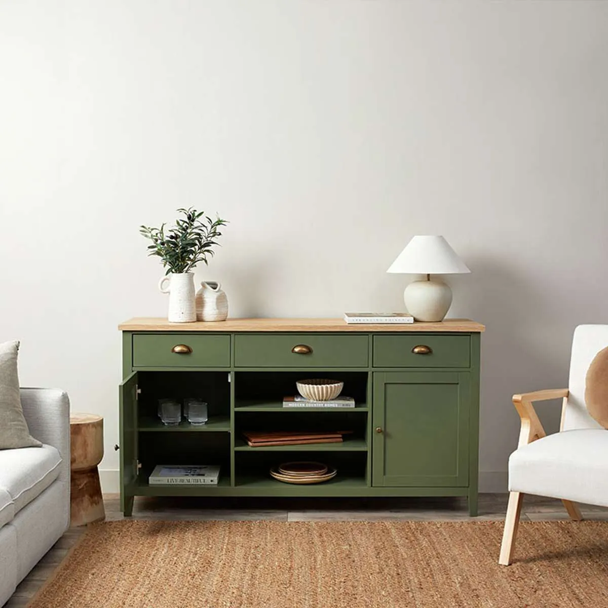 Hastings Buffet - Olive Green/Natural Mocka