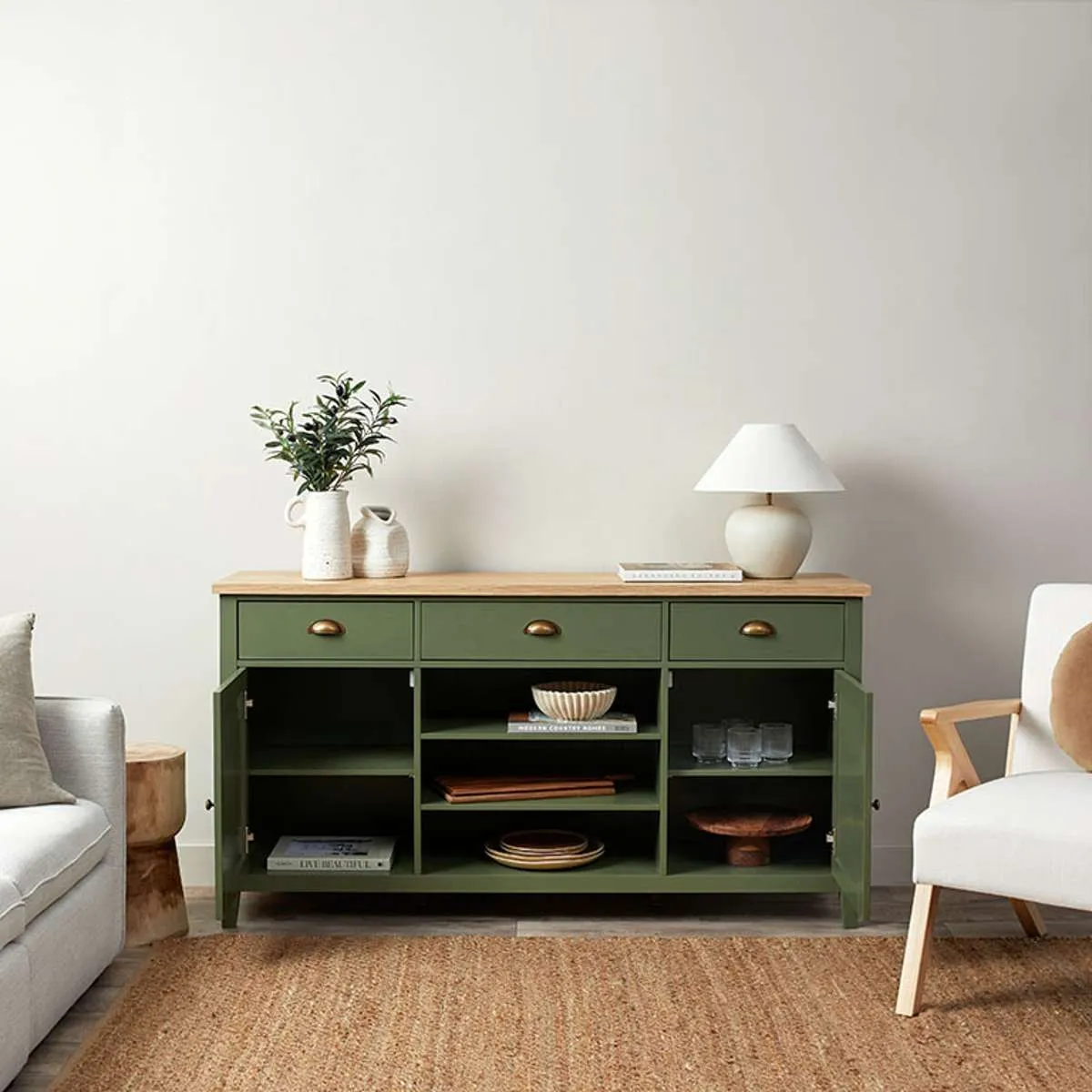 Hastings Buffet - Olive Green/Natural Mocka