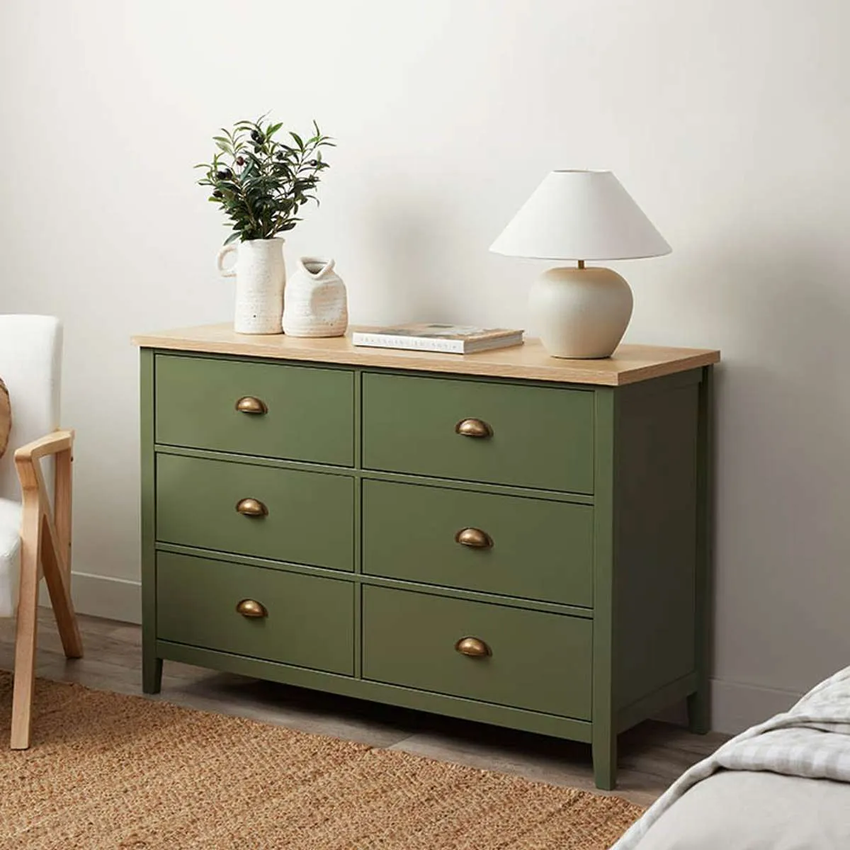 Hastings Six Drawer - Olive Green/Natural Mocka