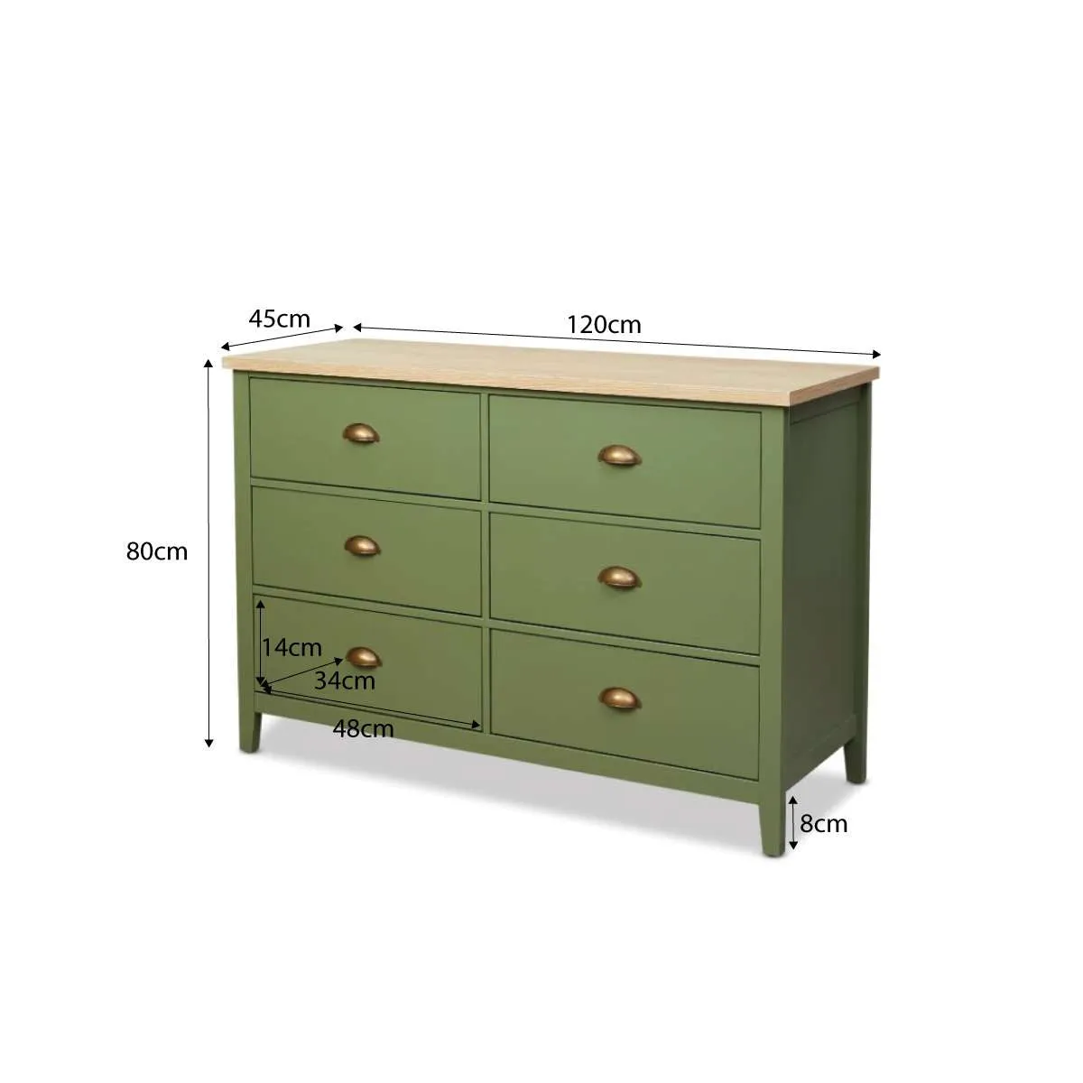 Hastings Six Drawer - Olive Green/Natural Mocka