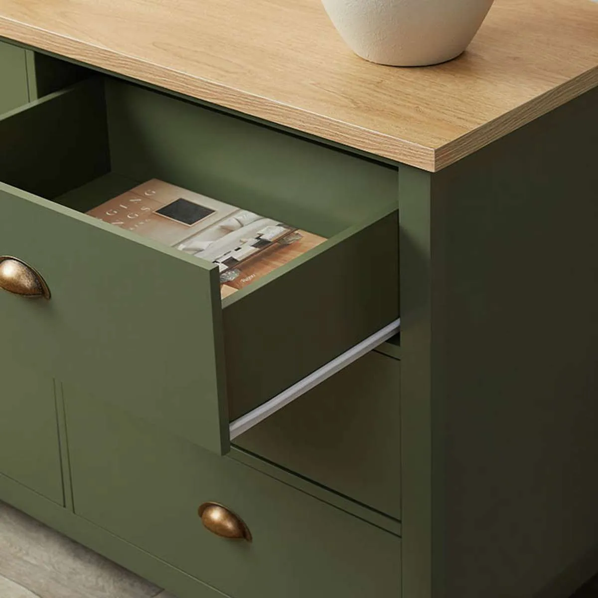 Hastings Six Drawer - Olive Green/Natural Mocka