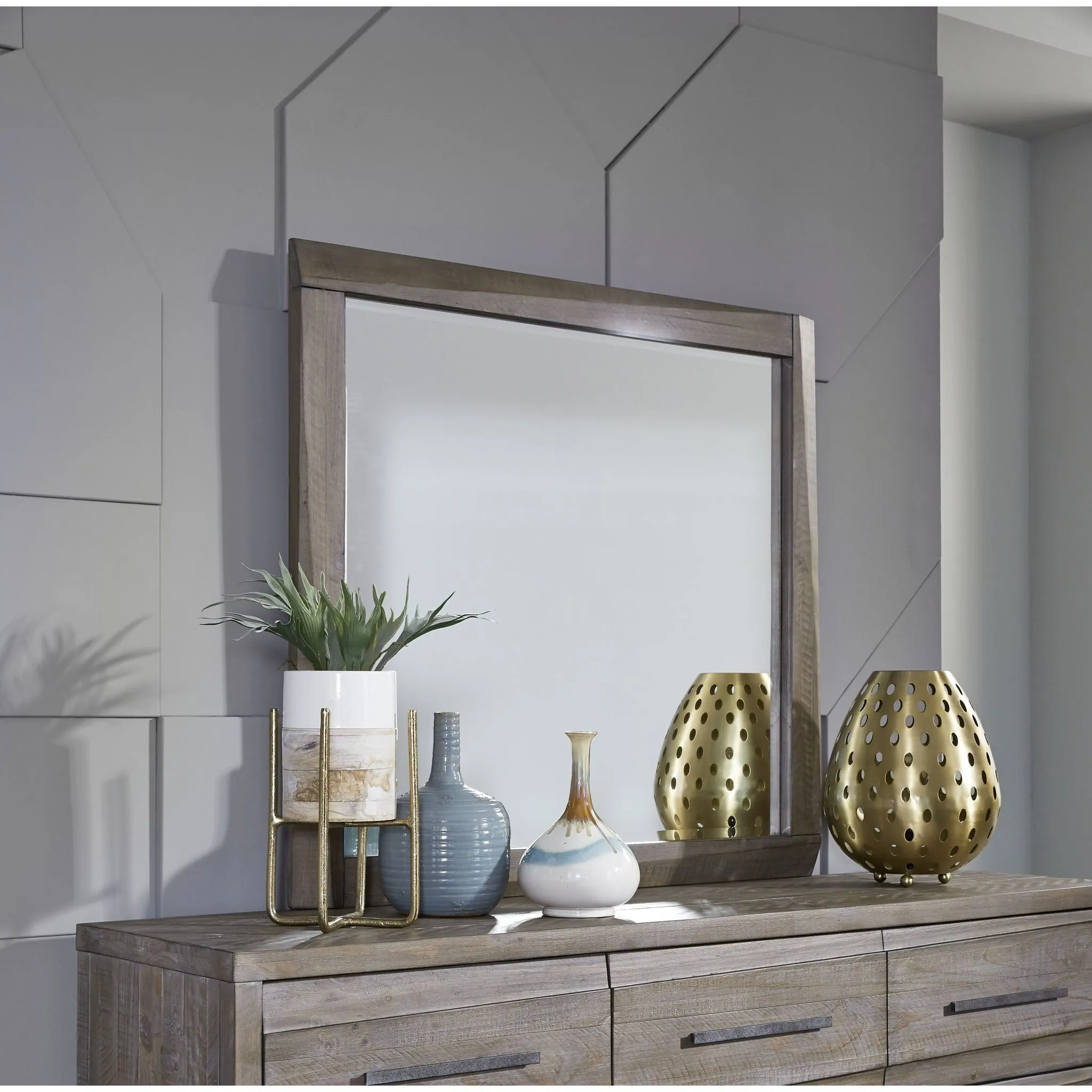 Hearst Solid Wood Beveled Glass Mirror in Sahara Tan Modus