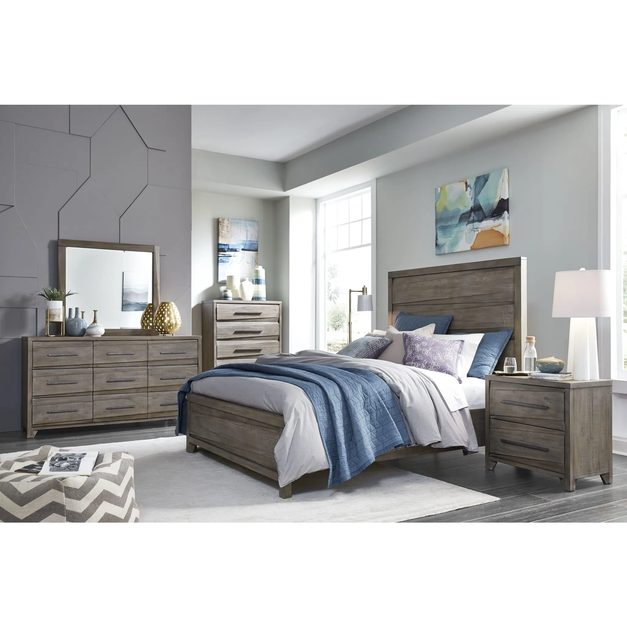 Hearst Solid Wood Panel Bed in Sahara Tan Modus