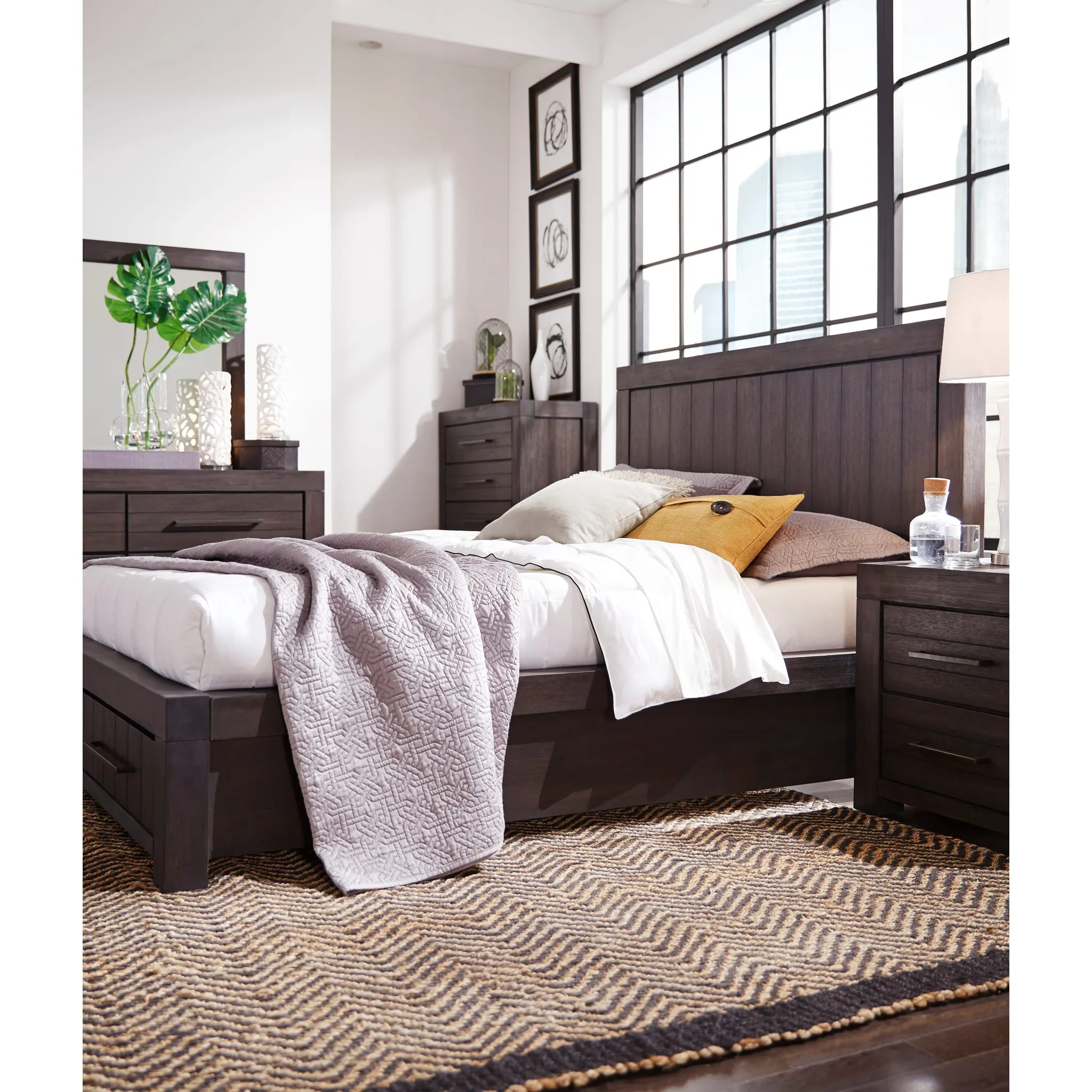 Heath Two Drawer Wood Storage Bed in Basalt Grey Modus