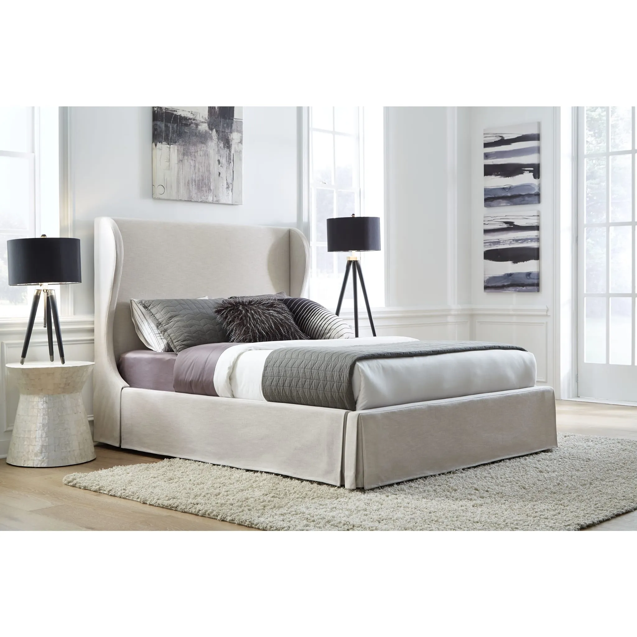 Hera Skirted Footboard Storage Panel Bed in Oatmeal Modus