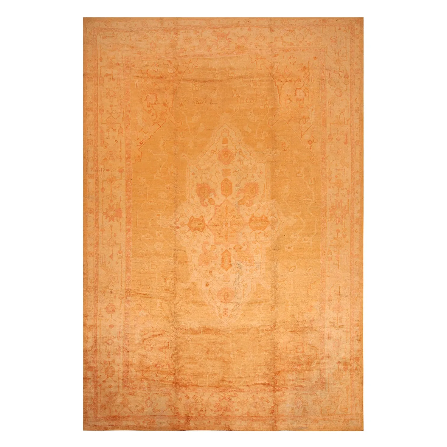 Ivory Antique Turkish Oushak Rug - 12'6" x 17'10"