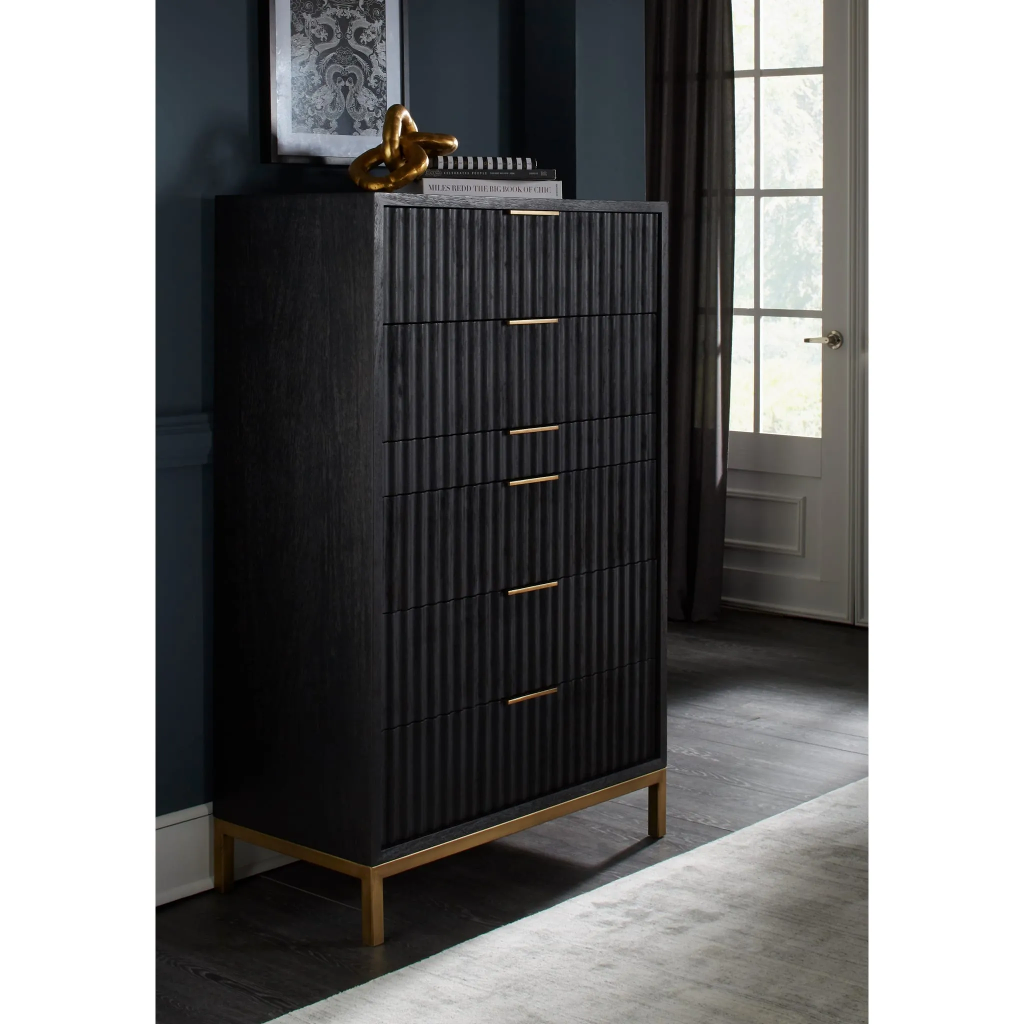 Kentfield Solid Wood Six Drawer Chest in Black Drifted Oak (2024) Modus
