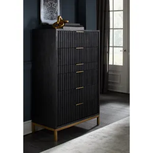 Kentfield Solid Wood Six Drawer Chest in Black Drifted Oak (2024) Modus