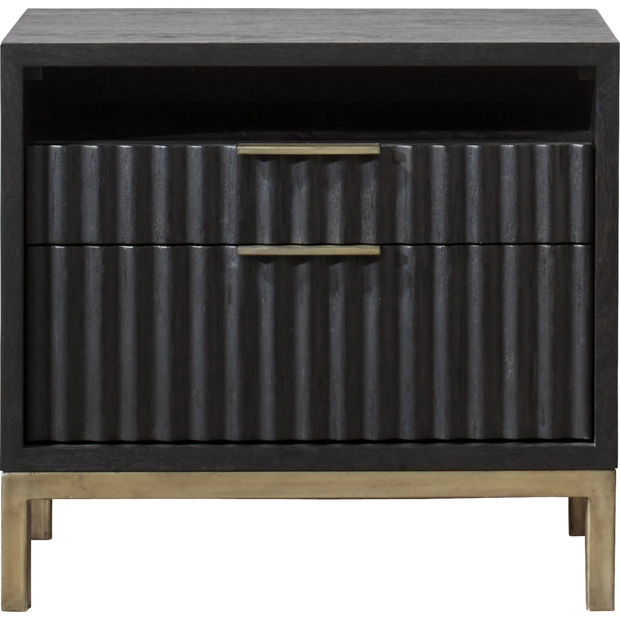 Kentfield Solid Wood Two Drawer Nightstand in Black Drifted Oak Modus
