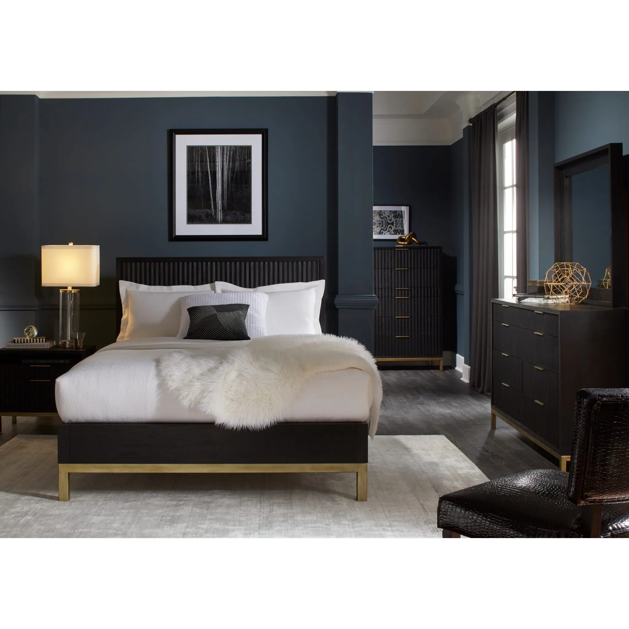 Kentfield Solid Wood Two Drawer Nightstand in Black Drifted Oak Modus